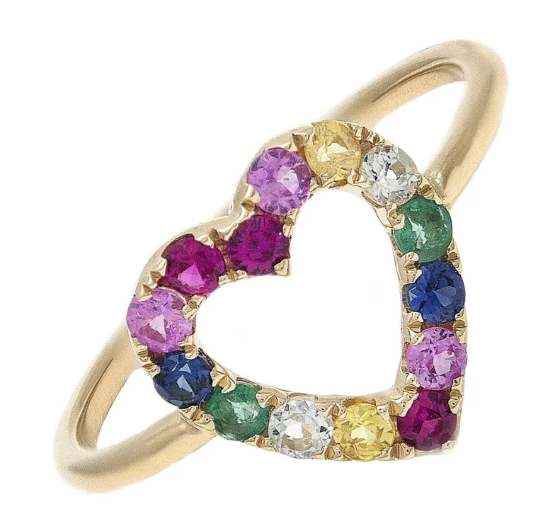 emerald rings for women -14K GOLD RAINBOW SAMARA HEART RING