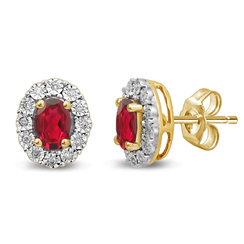 elegant dangle earrings for women -9ct Yellow Gold Created Ruby & Diamond Earrings