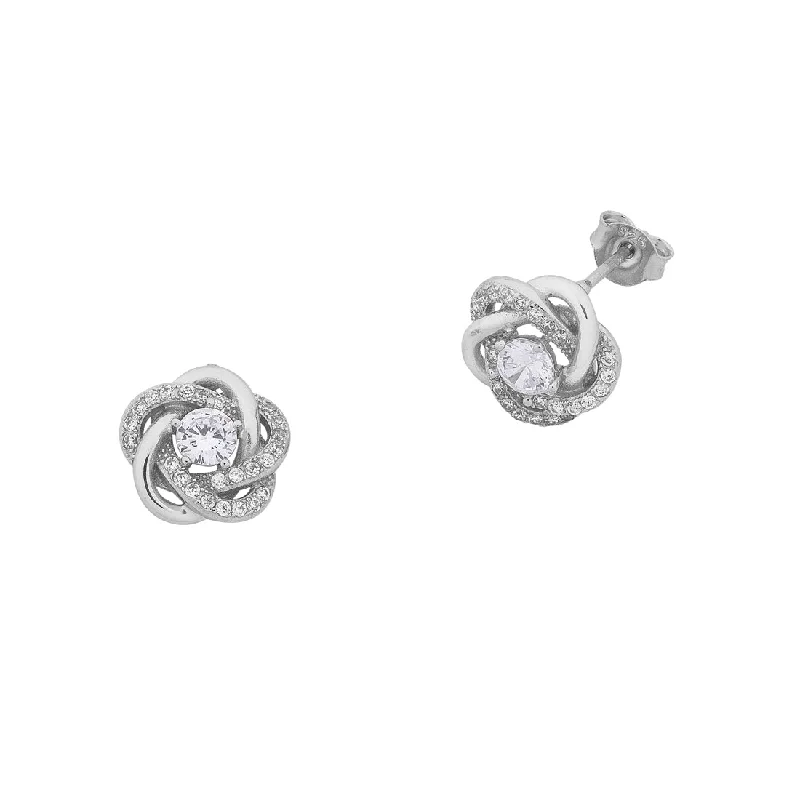 trendy silver earrings for women -Sterling Silver Cubic Zirconia Swirl Stud Earrings