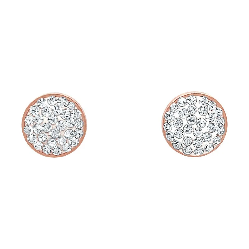 simple stud earrings for women -Crystal Disc Rose Stainless Steel Earrings