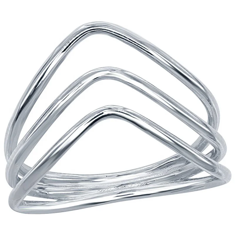 promise rings for women -Classic Women's Silver Triple Row V Shaped Ring - W-1657