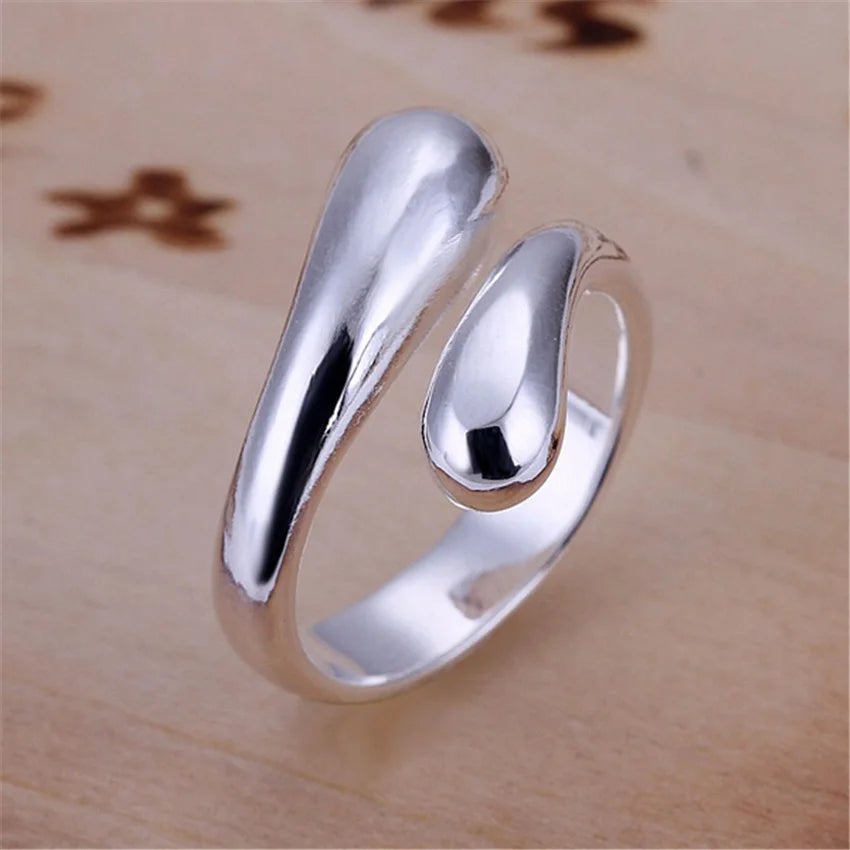 thin wedding bands for women -Teardrop 925 Silver-Plated Adjustable Ring: Elegant Simplicity for Any Occasion