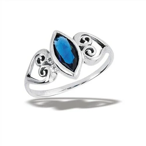 sapphire rings for women -STERLING SILVER CELTIC HEART RING WITH SYNTHETIC Sapphire