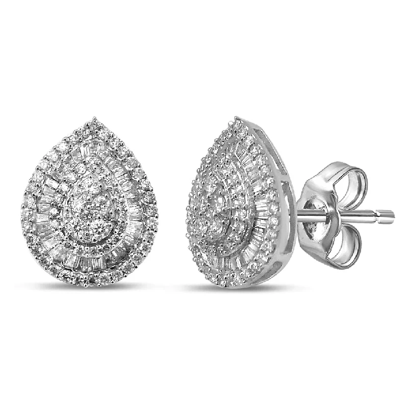 modern pearl earrings for women -9ct White Gold 1.40ct Diamond Pear Stud Earrings