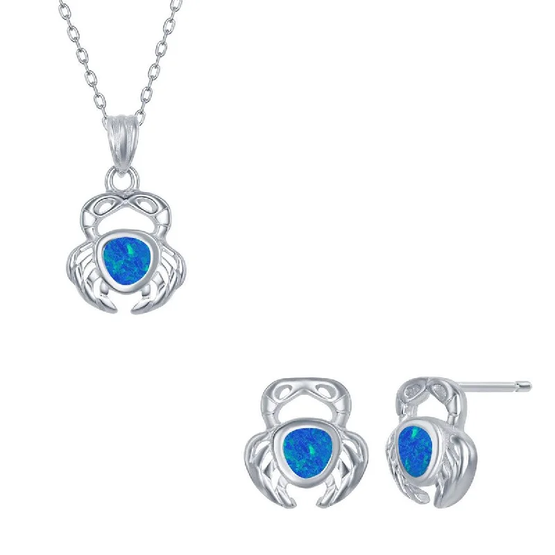 statement gold necklaces for women -Opalata Women's Necklace and Earrings Set - Sterling Blue Inlay Opal Crab | SET-568