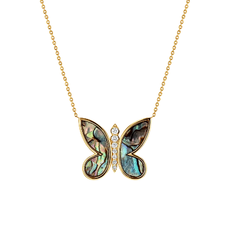 minimalistic silver necklaces for women -Diamond Abalone Inlay Butterfly Necklace