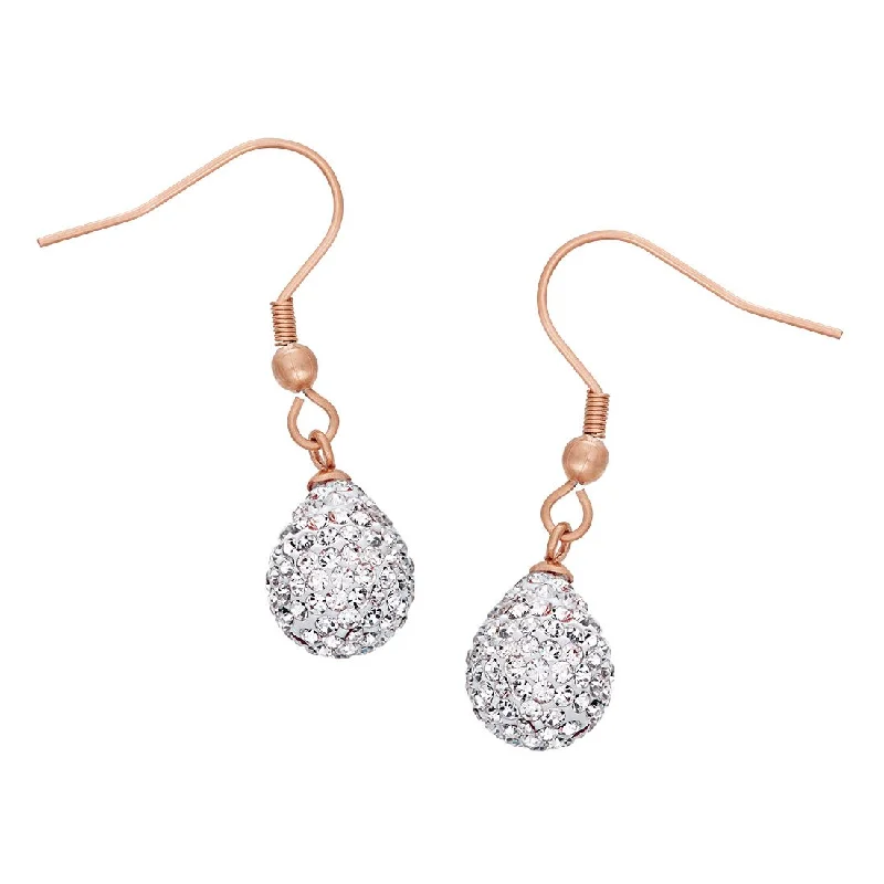 elegant dangle earrings for women -Crystal Teardrop Earrings in Rose Stainless Steel