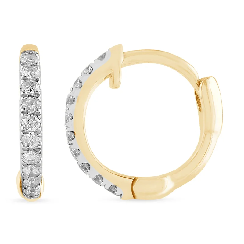 modern pearl earrings for women -Huggie Hoop Earrings with 0.05ct of Diamonds in 9ct Yellow Gold