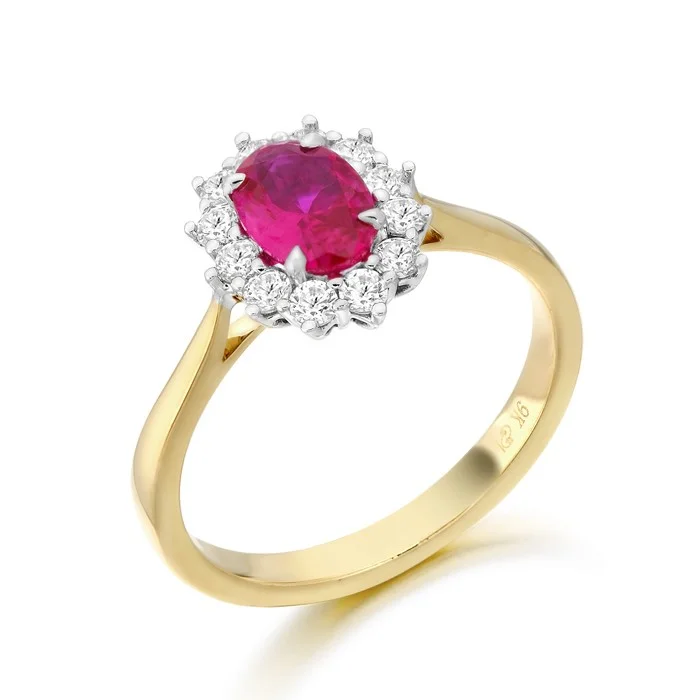 eternity rings for women -9ct Yellow Gold Lady Di Ruby And Cz Cluster Ring