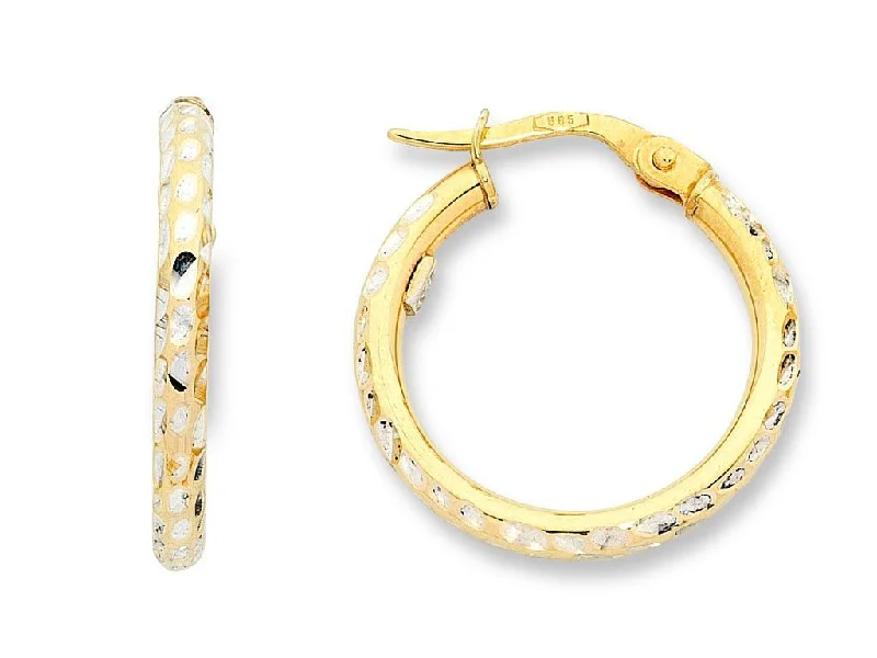 diamond earrings for women -Two Tone Gold Silver Infused Hoop Earrings 15mm