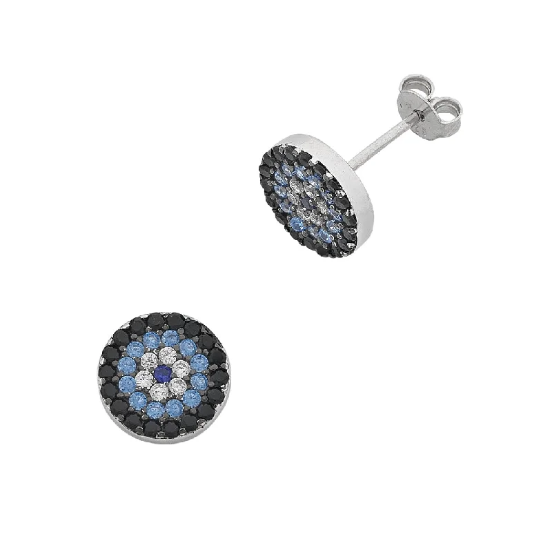 gemstone stud earrings for women -Sterling Silver Cubic Zirconia Evil Eye Stud Earrings