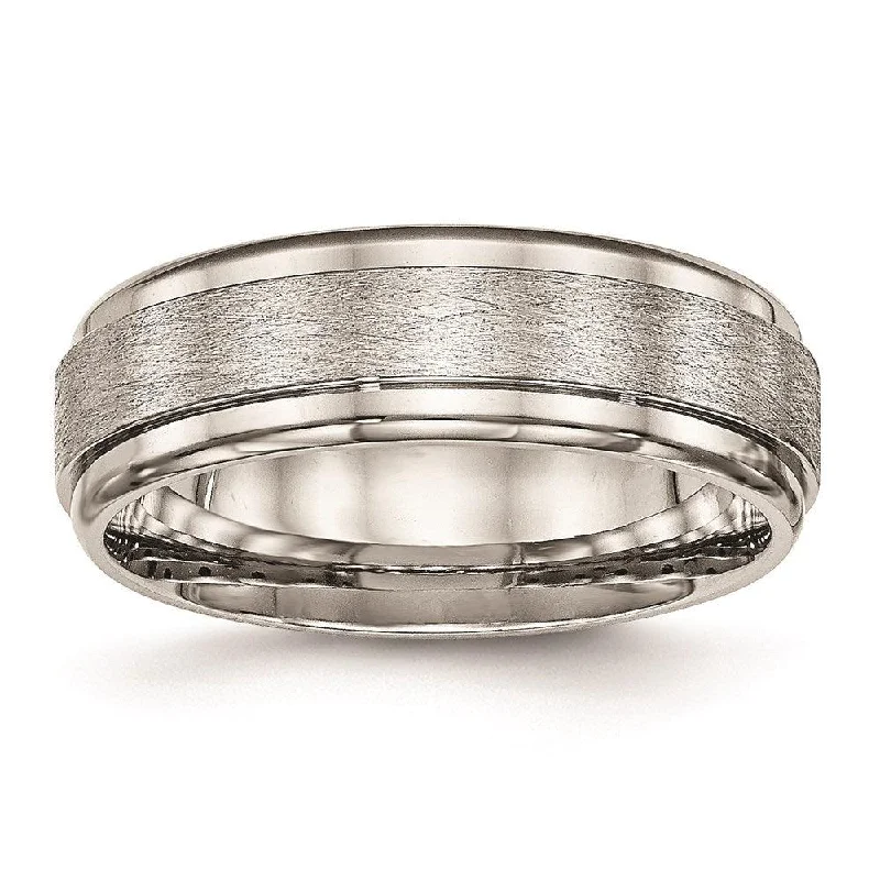 custom engagement rings -Stainless Steel Brushed and Polished Ridged Edge Ring