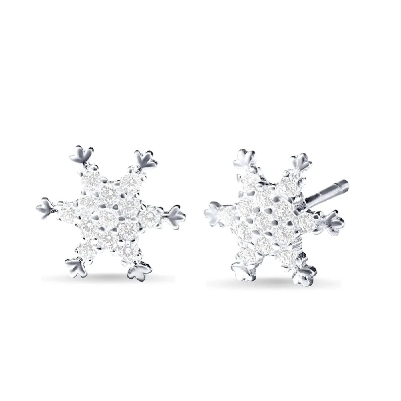 classic gold earrings for women -Snowflake Stud Earrings with Cubic Zirconia in Sterling Silver