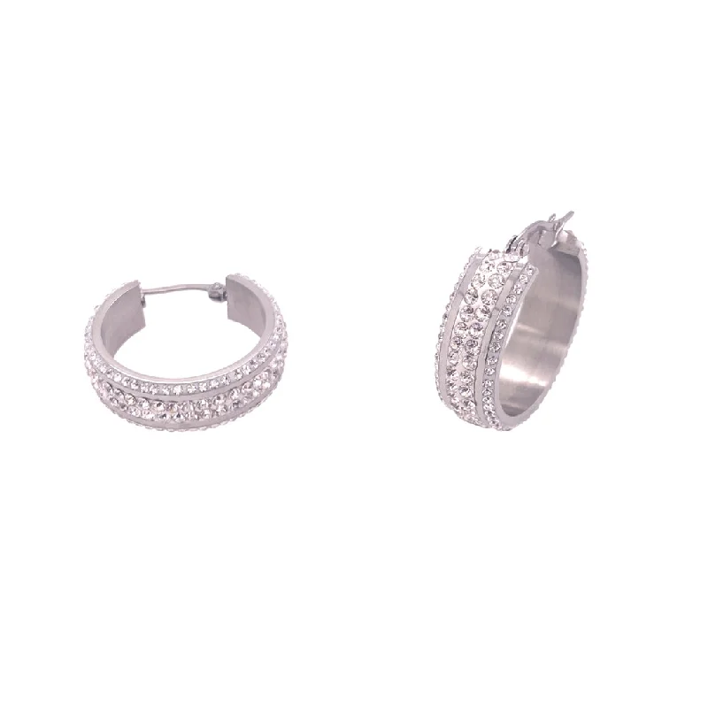 fashion hoop earrings for women -Stainless Steel Crystal Hoop Earrings