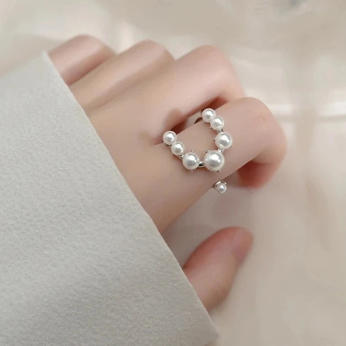 custom rings for women -Chic Pearl Geometric Adjustable Ring