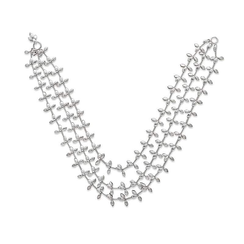 luxury chain necklaces for women -Leaf Triple Strand Sterling Silver Necklace