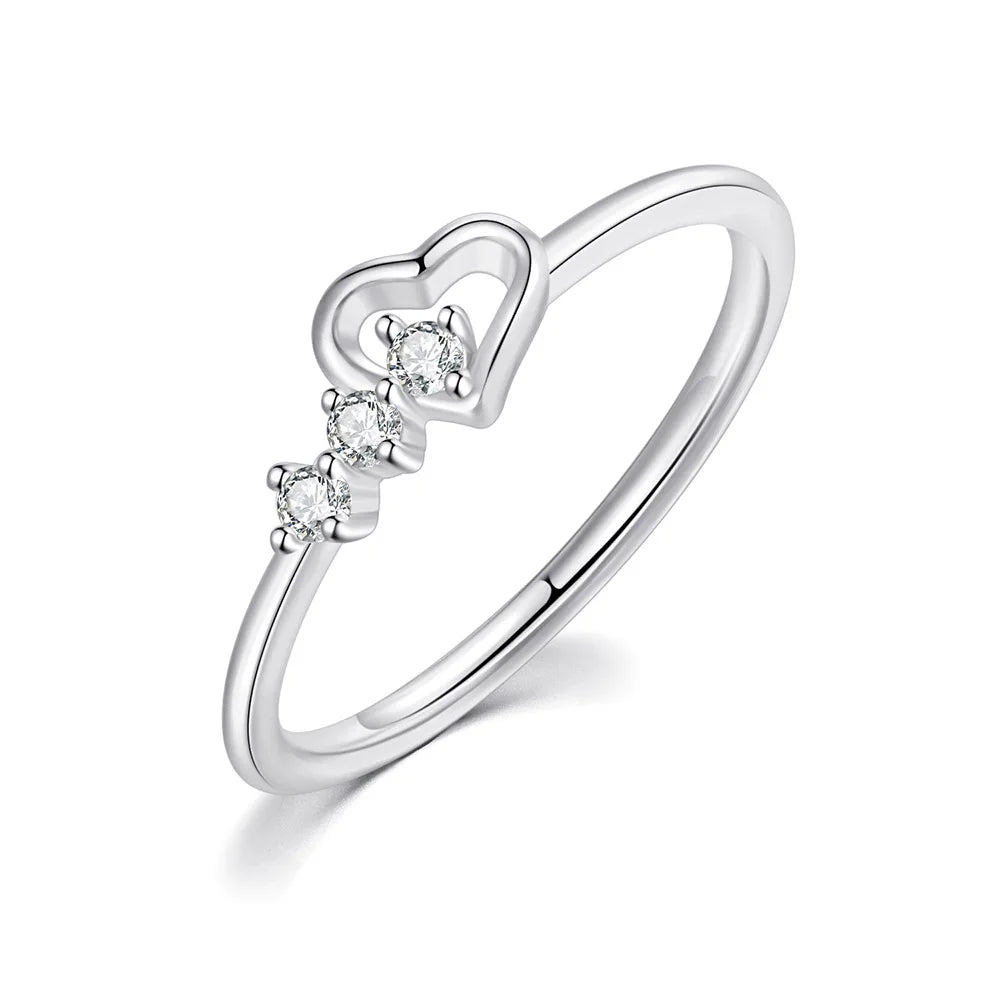 handmade rings for women -Dainty Love Heart CZ Ring