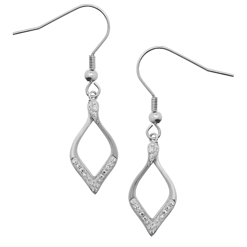 dangle earrings for women -Pave Crystal Teardrop Earrings in Stainless Steel