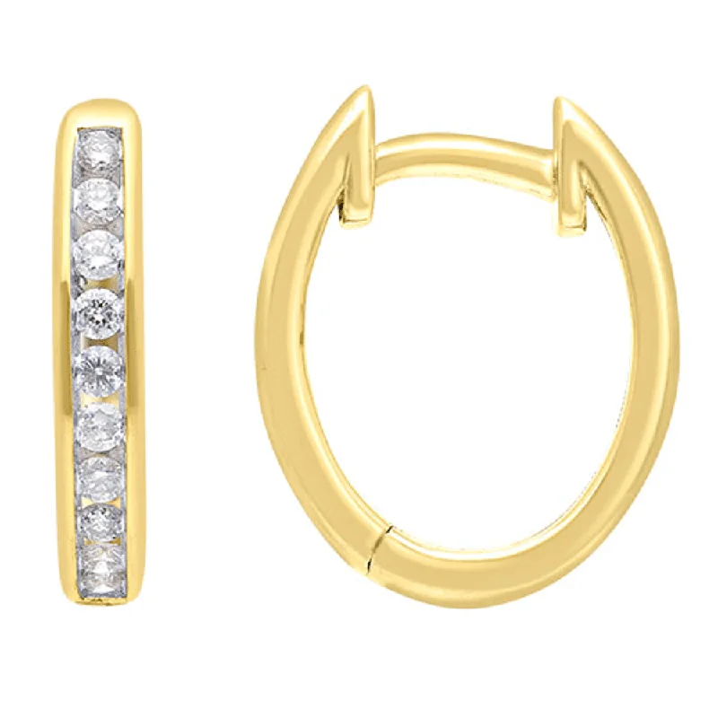 classic gold earrings for women -Hoop Channel Earrings with 1/4ct of Diamonds in 9ct Yellow Gold