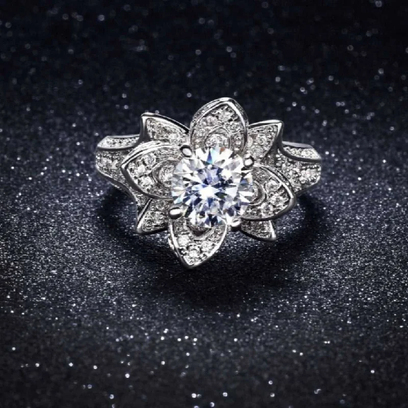 opal rings for women -3.50 CTW Pave Flower Halo Ring