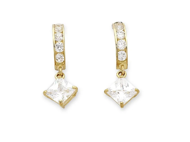 vintage drop earrings for women -9ct Yellow Gold Cubic Zirconia Drop Hoop Earrings