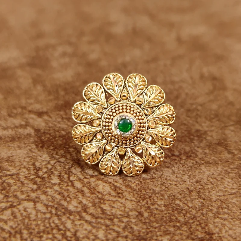 anniversary rings for women -GREEN LEAF PATTERN ANTIQUE GOLD LOOK ADJUSTABLE RING