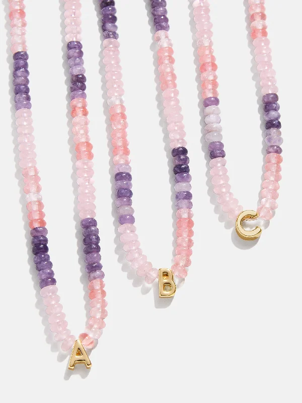 boho necklaces for women -Semi-Precious Beaded Initial Necklace - Pink Ombre