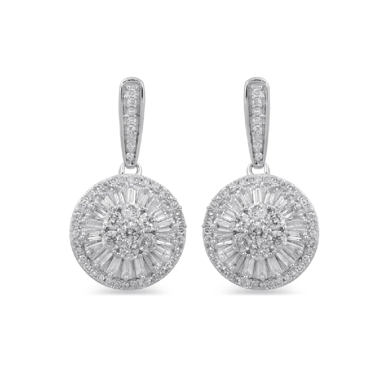 stylish pearl earrings for women -9ct White Gold 1.00ct Diamond Brilliant Claw Flower Drop Earrings