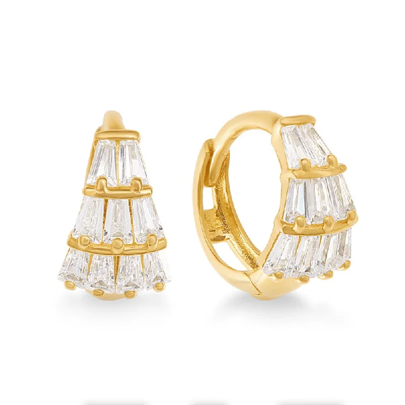 gold dangle earrings for women -7.5mm Hoop Earrings with Cubic Zirconia in 9ct Yellow Gold