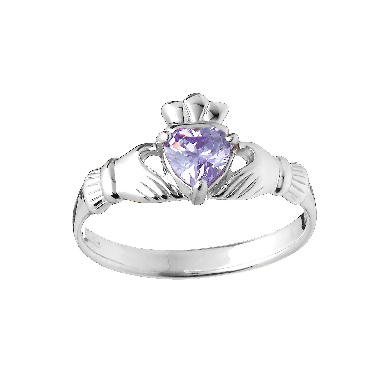 colorful rings for women -Sterling Silver June Birthstone Claddagh Ring