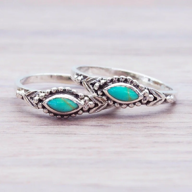 cocktail gemstone rings -Dainty Turquoise Beaded Ring