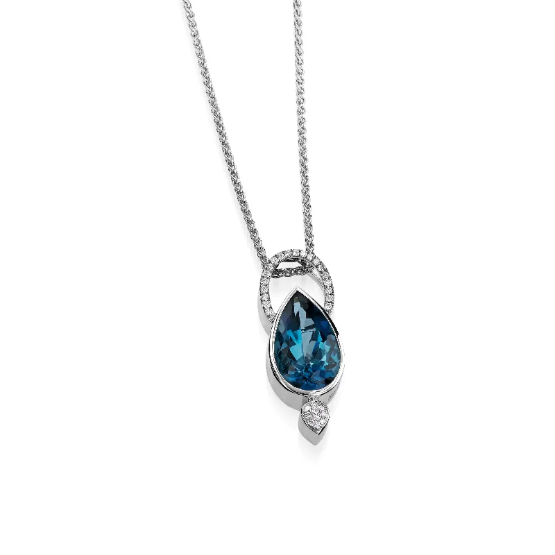 sterling silver necklaces for women -Signature Pear London Blue Topaz and Diamond Pendant Necklace