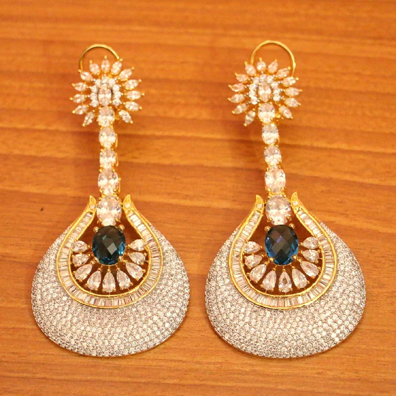 pearl stud earrings for women -GOLD DIAMOND LOOK BLUE SAPPRIE DANGLERS