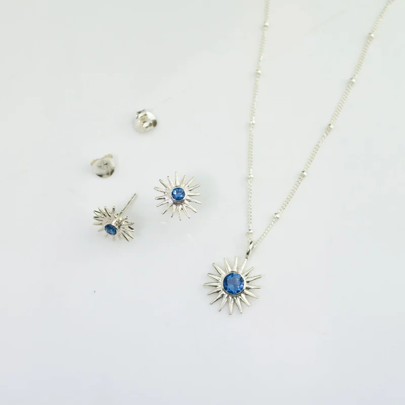 birthday gift necklaces for women -Sun Burst Necklace and Stud Earring Set, Sunshine Birthstone Jewelry Set