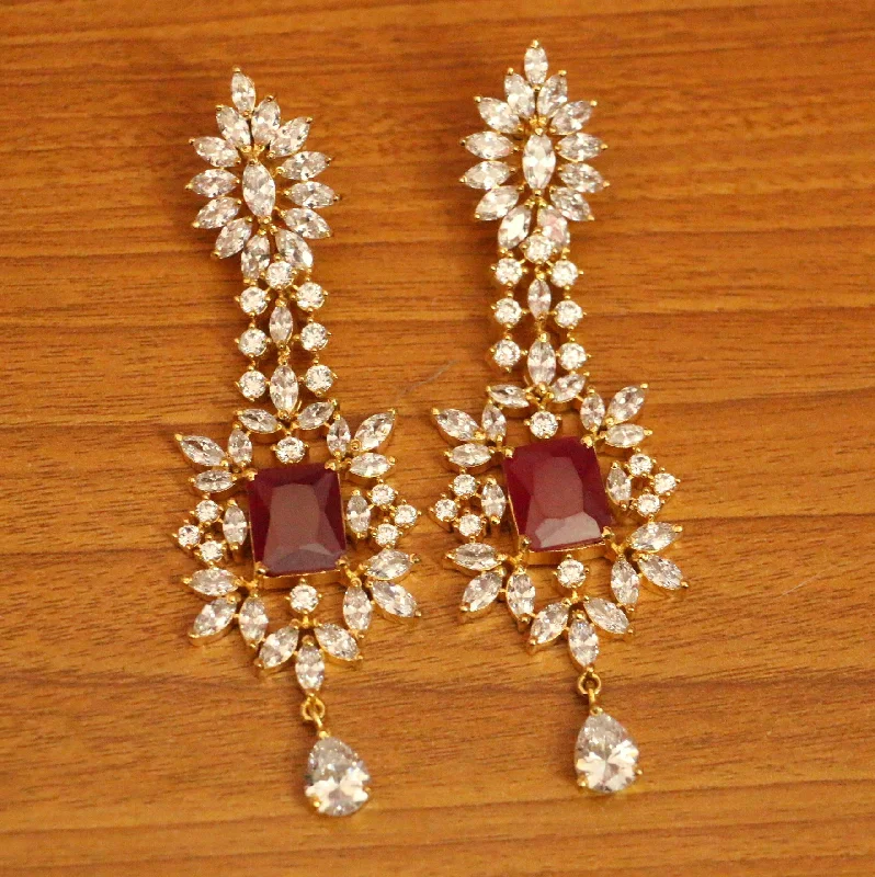 luxury drop earrings for women -DIAMOND LOOK RUBY GOLD PLATE DANGLERS