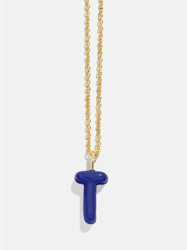 dainty gold necklaces for women -Mini Bubble Initial Necklace - Dark Blue