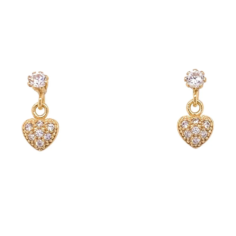 luxury gemstone earrings for women -Girls 9ct Yellow Gold Silver Infused Cubic Zirconia Heart Drop Earrings