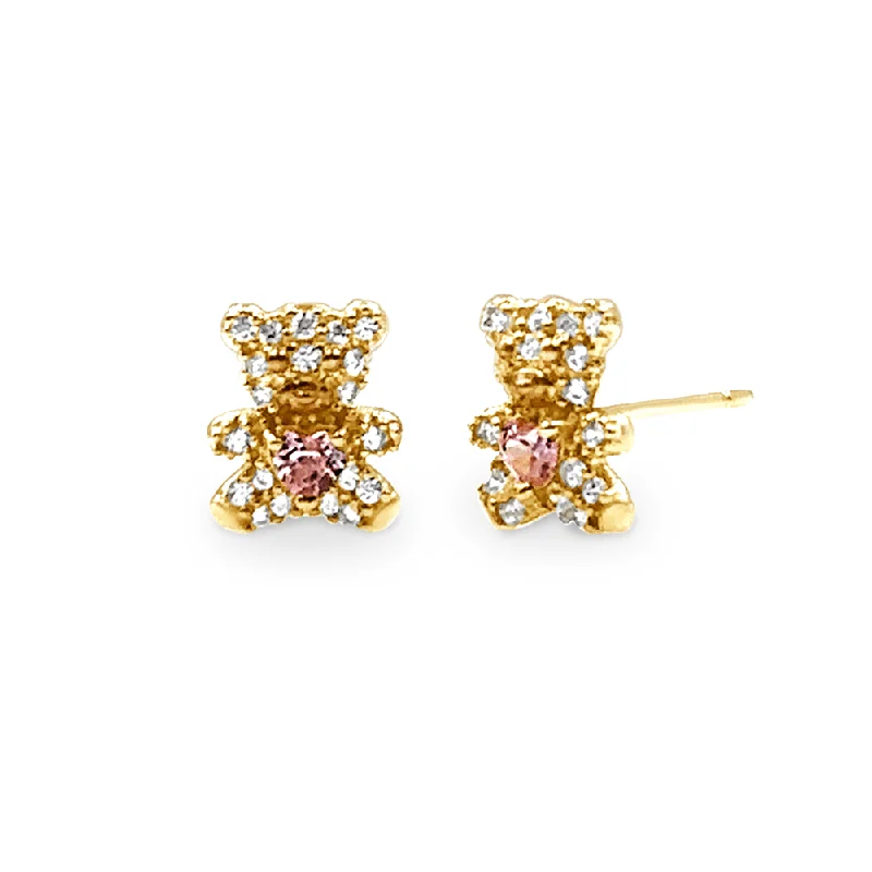 minimalist earrings for women -Mini Teddy Stud Earrings with Cubic Zirconia in 9ct Yellow Gold