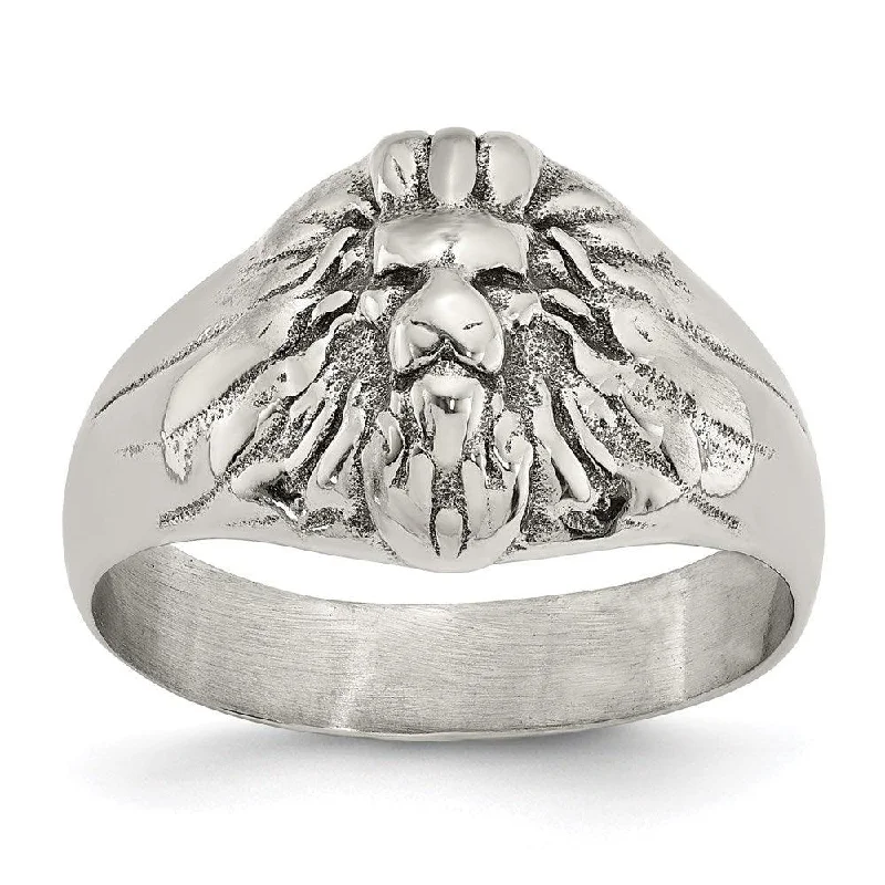 vintage diamond rings -Stainless Steel Antiqued and Polished Lion Head Ring