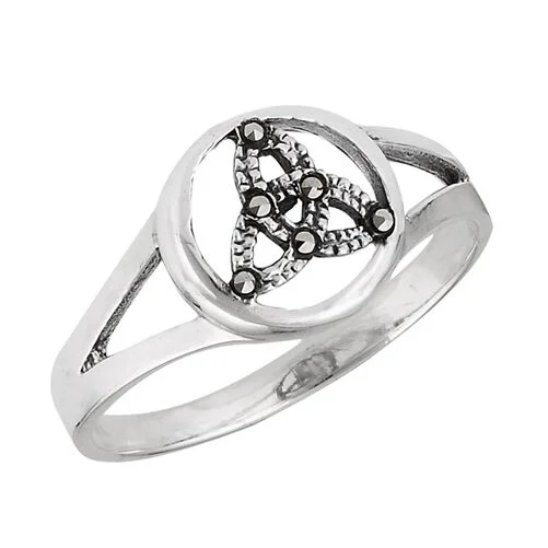 trendy rings for women -STERLING SILVER CELTIC RING WITH MARCASITE