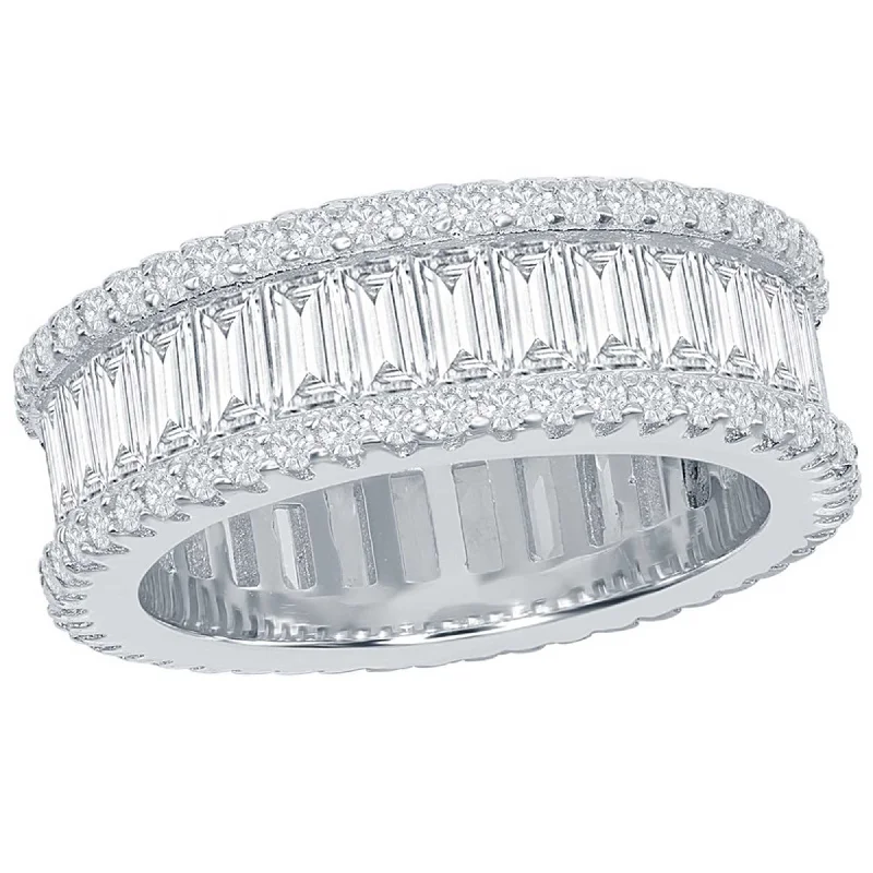 bridal rings for women -Classic Women's Baguette CZ and Pave Border Ring - W-1865