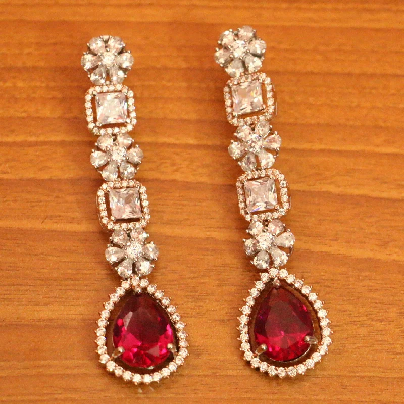 luxurious pearl drop earrings -PINK SIGNITY DIAMOND LOOK DANGLERS