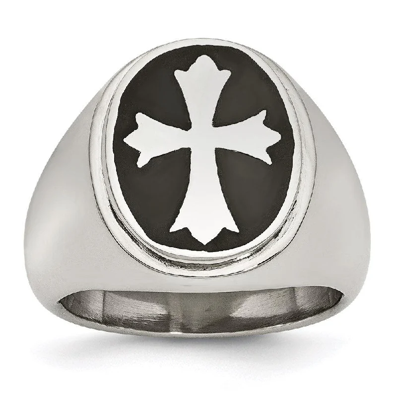 anniversary rings for women -Stainless Steel Enameled Cross Polished Ring