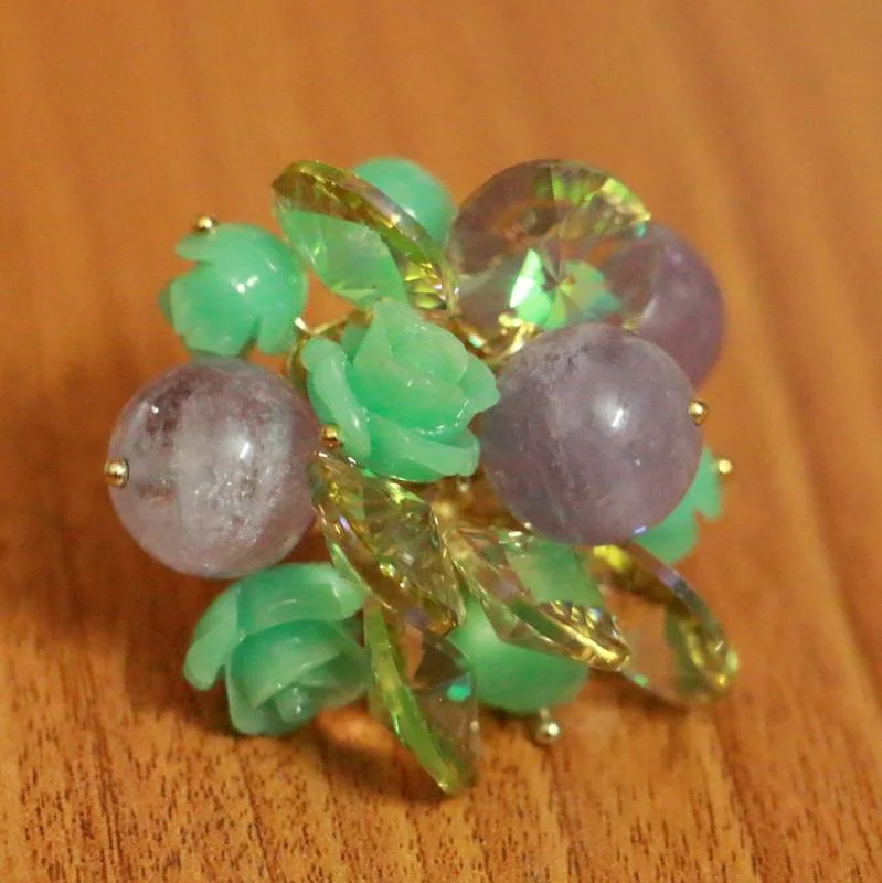 big statement rings -JADE GREEN & AMETHYST STONE ADJUSTABLE COCKTAIL RING