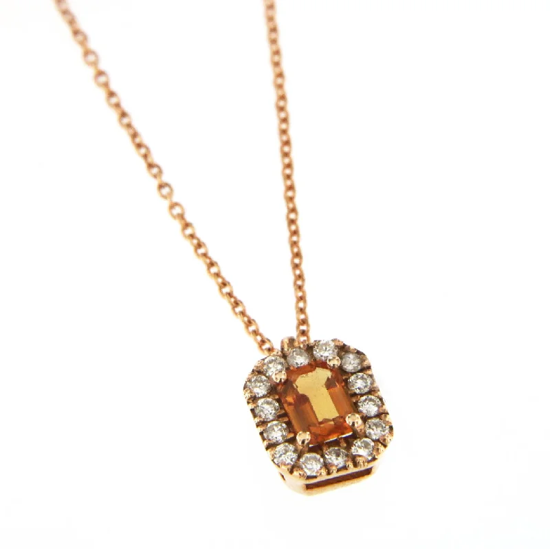 fashion gold necklaces for women -Candy 18K Rose Gold Necklace w. Diamonds & Orange Sapphire