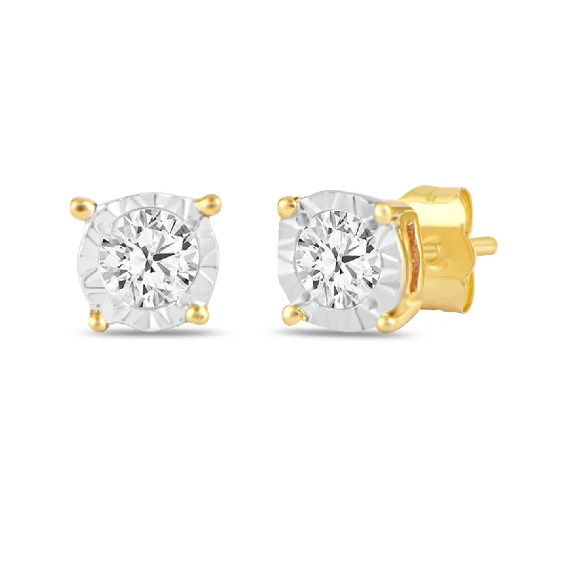 stylish pearl earrings for women -Tia Diamond Miracle Halo Stud Earrings in 9ct Yellow Gold