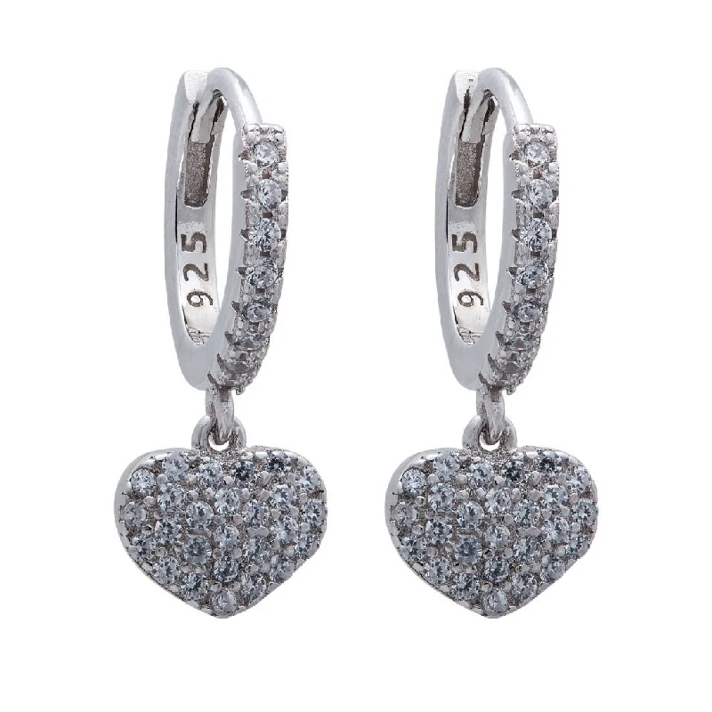 minimalist earrings for women -Cubic Zirconia Heart Drop Hoop Earrings in Sterling Silver