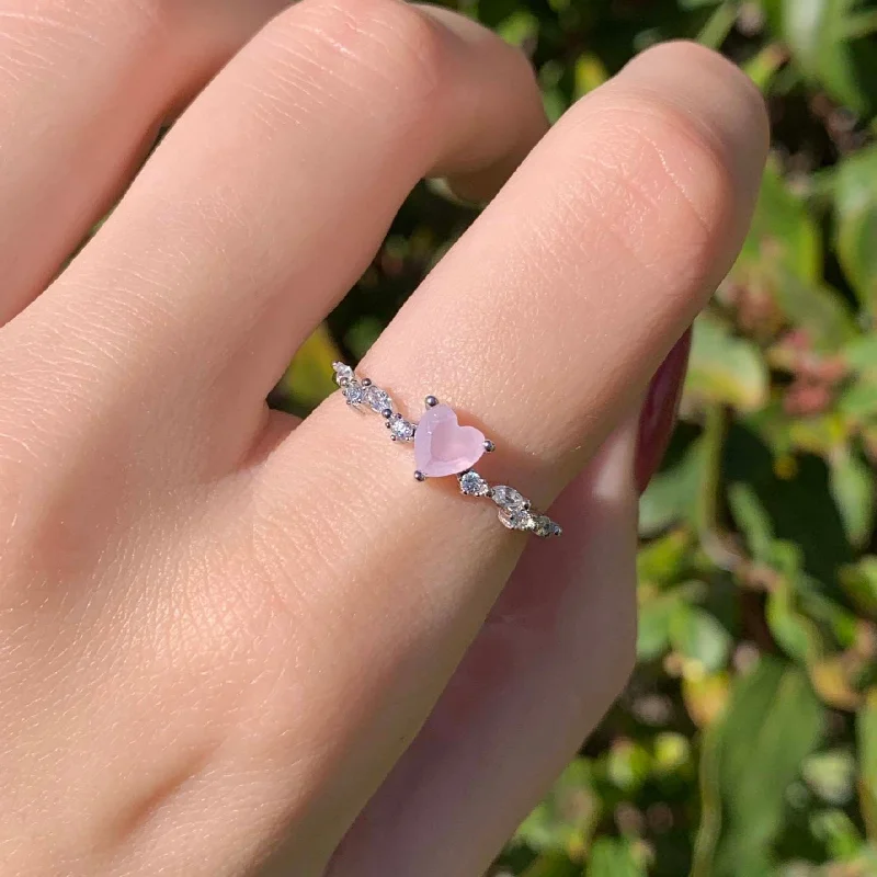 emerald-cut rings for women -Dainty Pink Heart Opal Ring