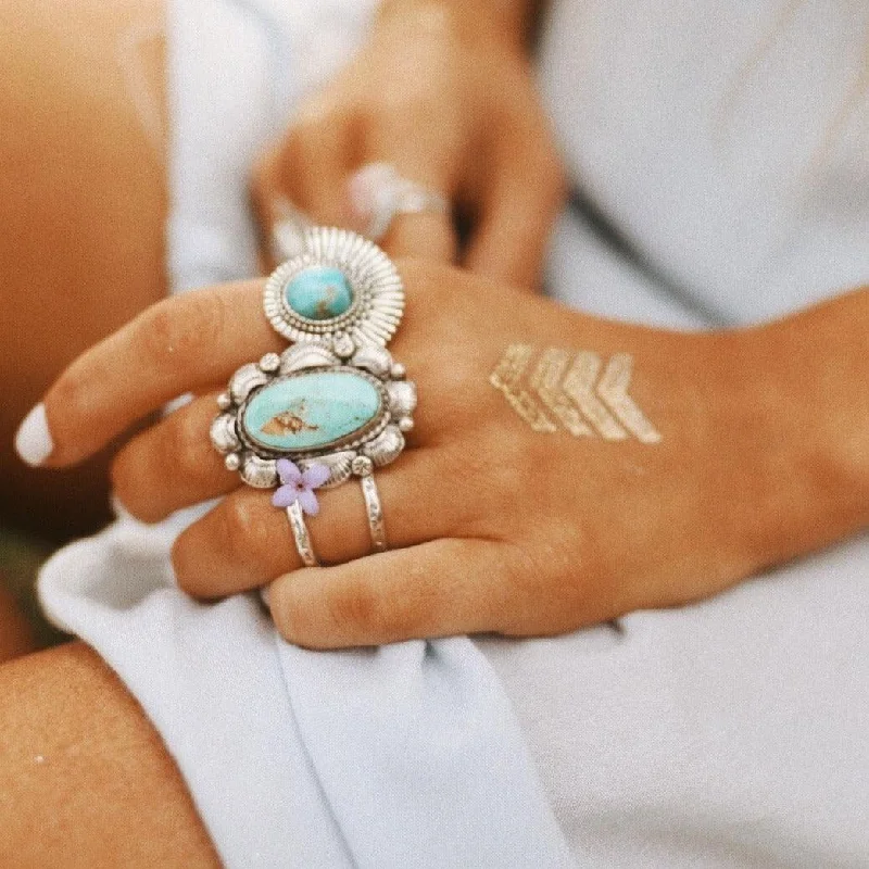 colorful rings for women -Navajo Turquoise Flower Ring