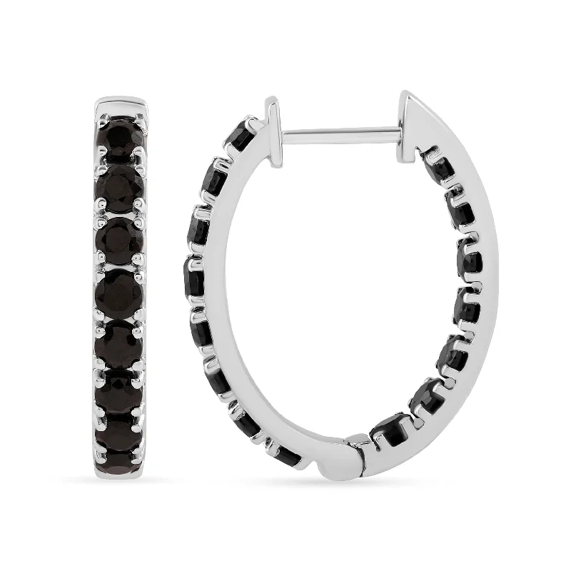 wedding earrings for women -Inside Out Hoop Earrings with Black Spinel in Sterling Silver